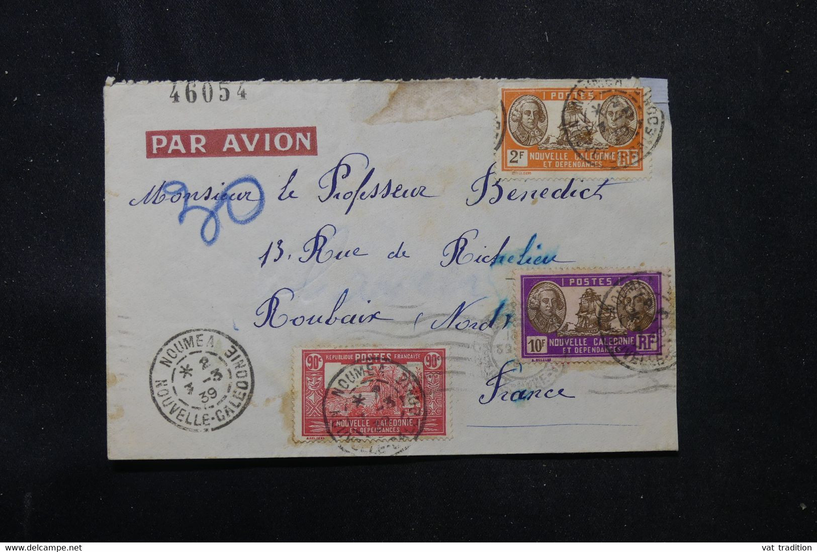 NOUVELLE CALÉDONIE - Enveloppe De Nouméa Pour La France Par Avion En 1939 - L 75737 - Brieven En Documenten