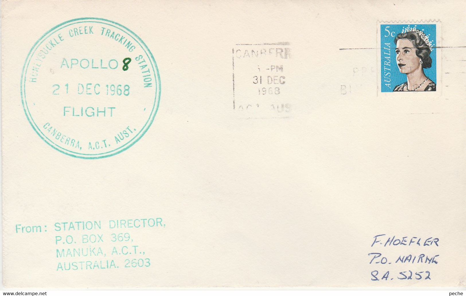 N°827 N -lettre (cover) -Apollo 8 Dec 1968 Flight- - Océanie