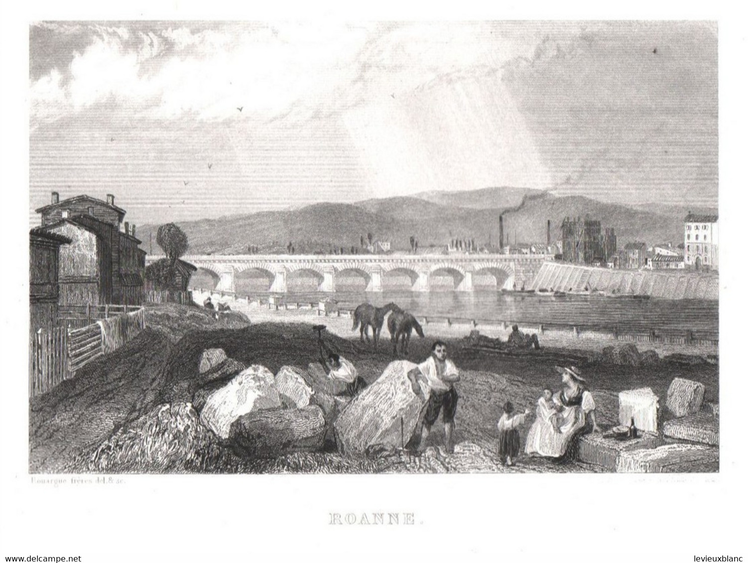 Gravure Ancienne/Bords De Loire/ROANNE/Dessinés  Et Gravés Par ROUARGUE Frères/Paris/1850  LOIR28 - Estampes & Gravures