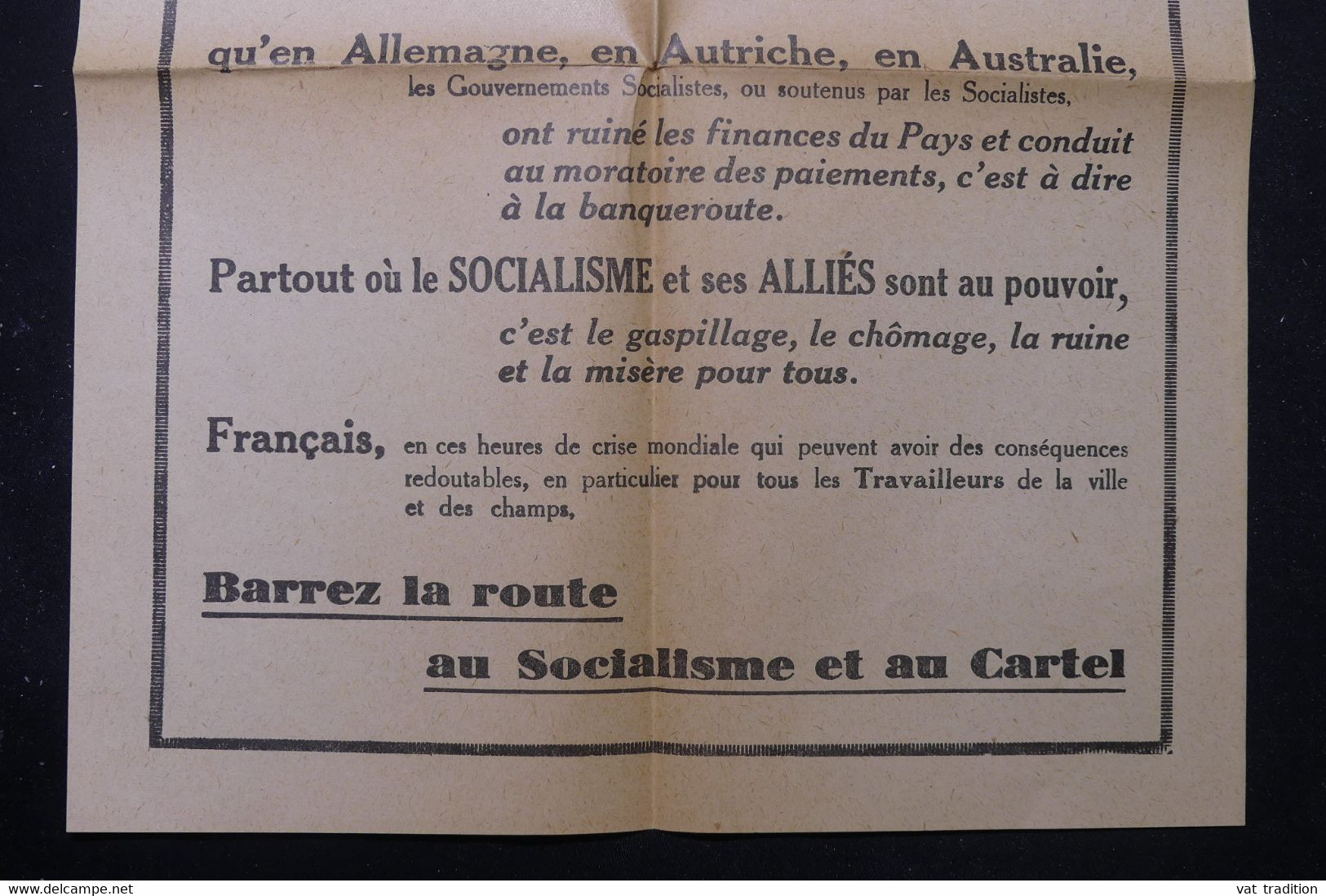 VIEUX PAPIERS - Tract Politique Contre Le Socialisme - L 75772 - Collections