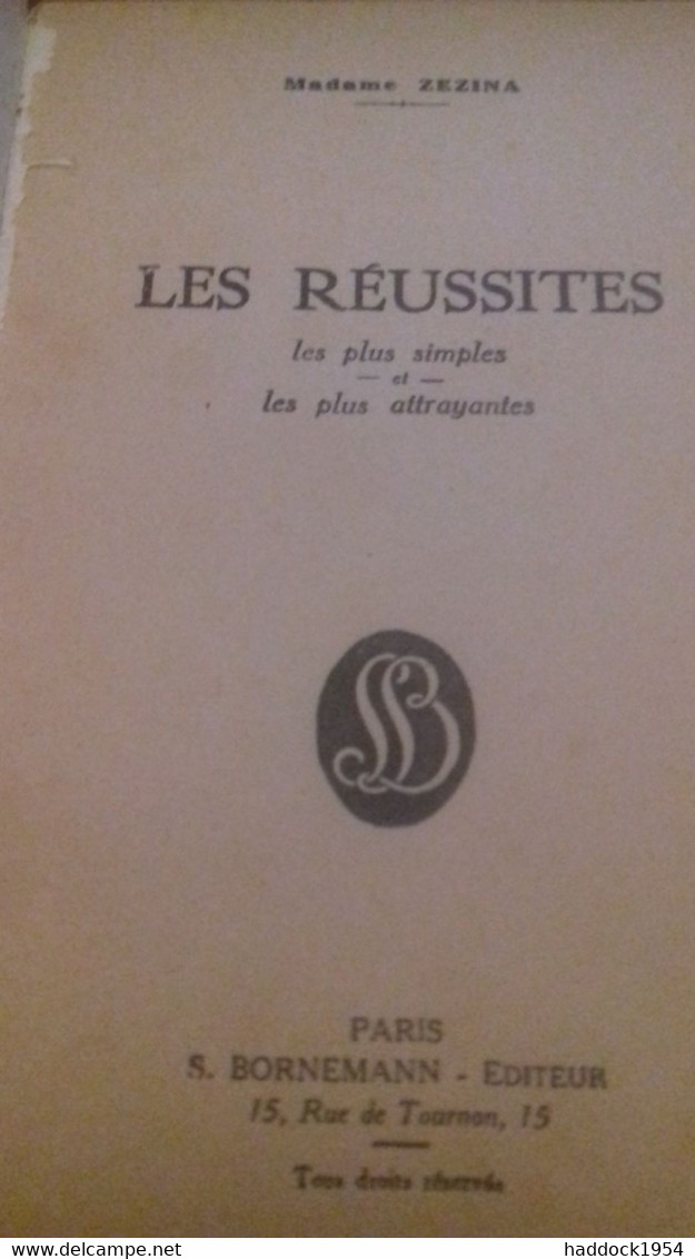 Les Réussites Les Plus Simples Et Les Plus Attrayantes MADAME ZEZINA Bornemann 1966 - Palour Games