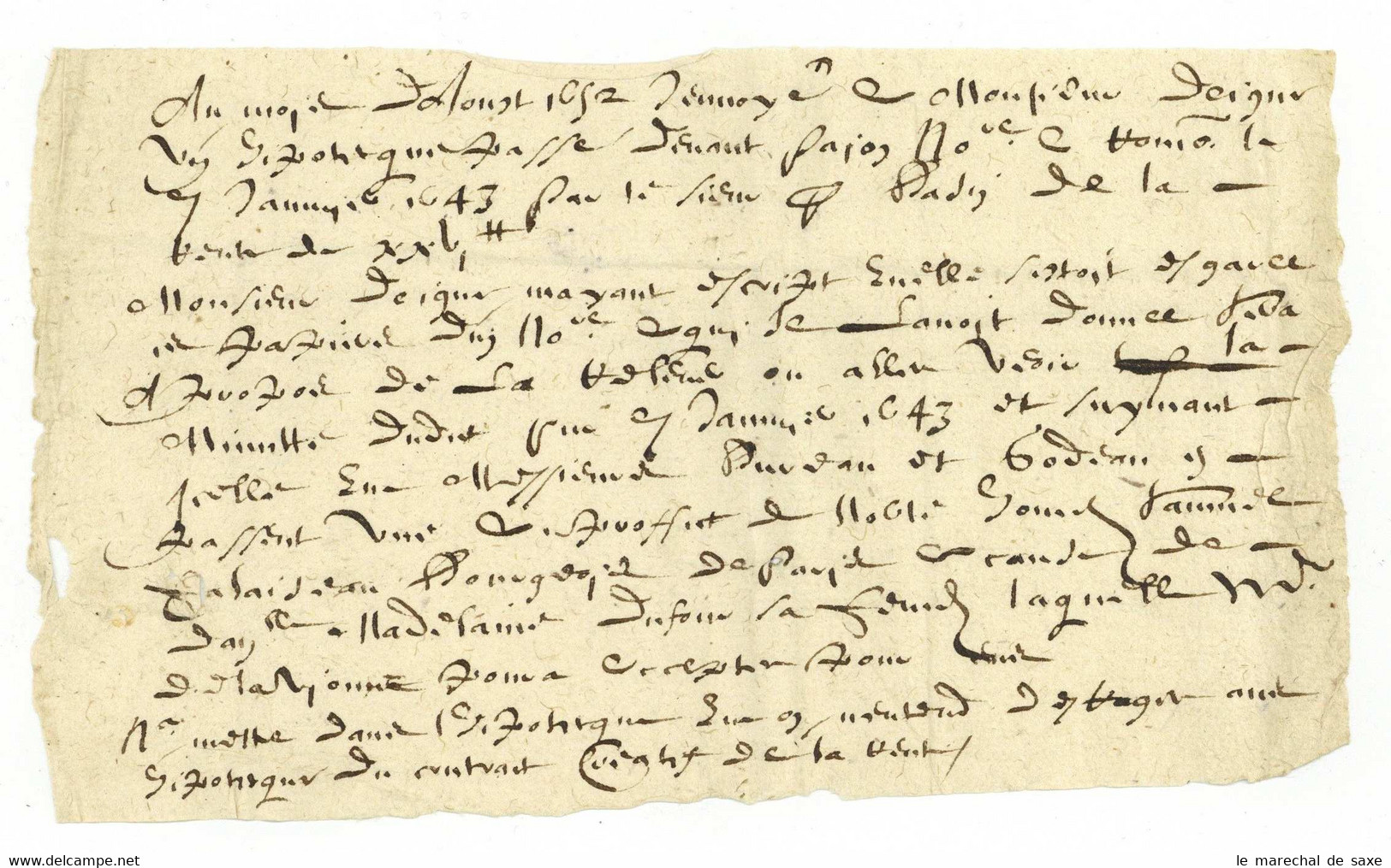 Lettre Sans Date Vers 1652 Signee Dufour Adressee A Monsieur De La Vionne En Sa Maison A A GRESSY??? - ....-1700: Vorläufer