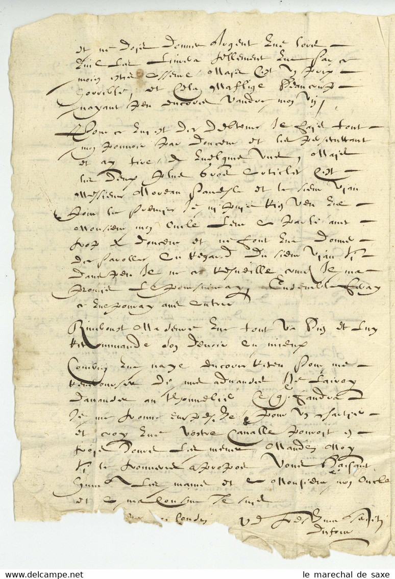 Lettre Sans Date Vers 1652 Signee Dufour Adressee A Monsieur De La Vionne En Sa Maison A A GRESSY??? - ....-1700: Vorläufer