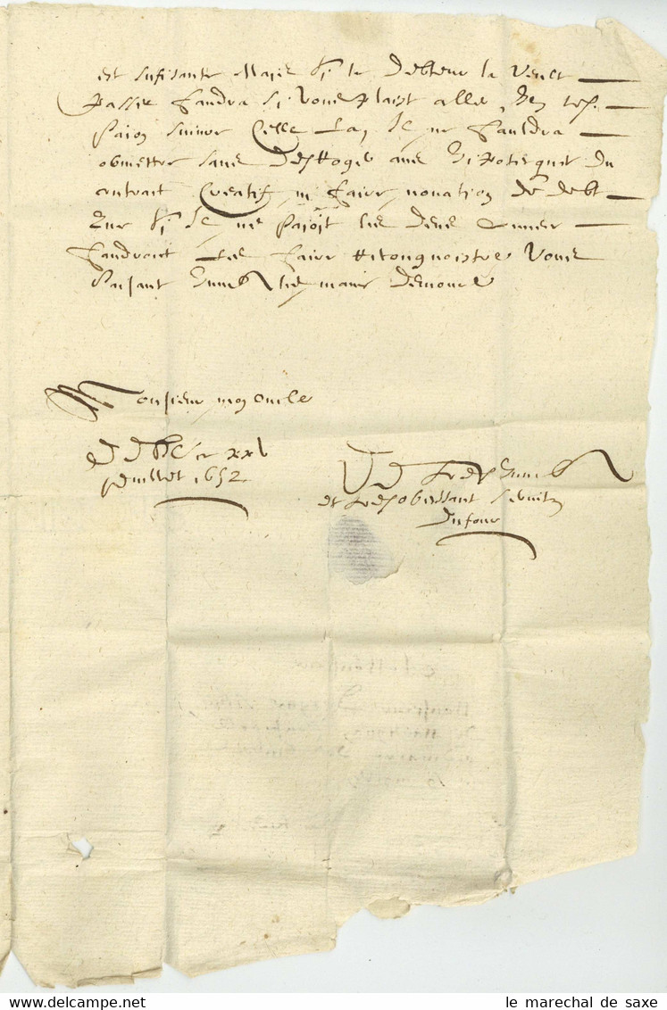 1652 Dufour Lieu A Determiner A Son Oncle Deigne Sieur De Martignan A Gressy(?) - ....-1700: Vorläufer