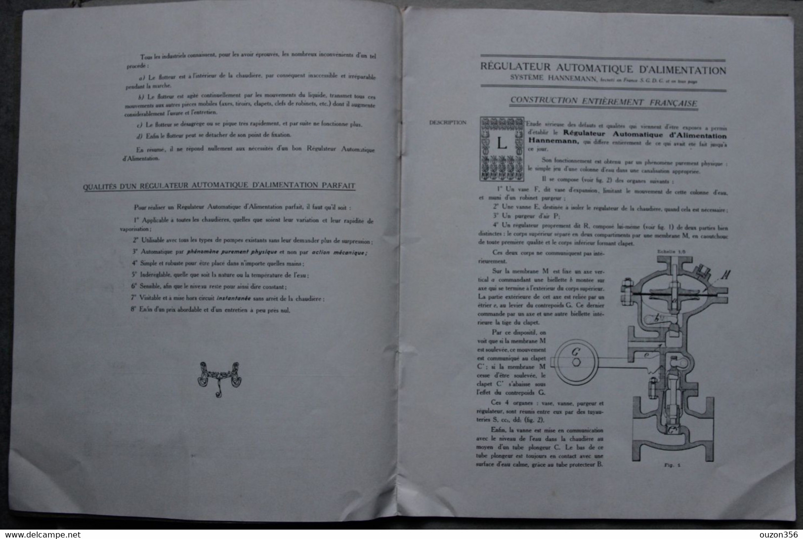 Notice Régulateur Automatique D'alimentation (des Chaudières), Genevet & Cie à Paris - Machines