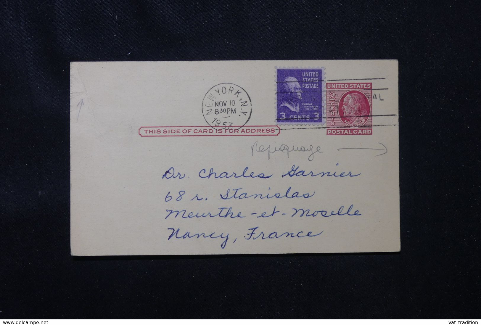 ETATS UNIS - Entier Postal Commercial + Complément De New York Pour La France En 1957 - L 75872 - 1941-60