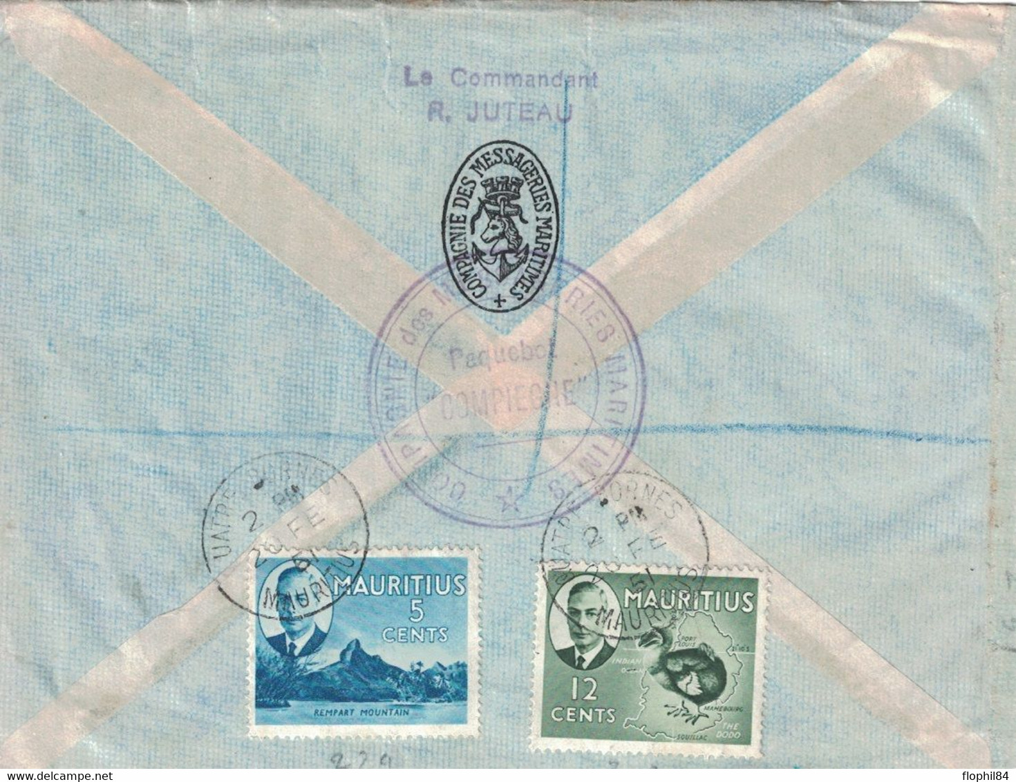 MAURICE - LETTRE RECOMMANDEE DE QUATRE BORNES POUR MARSEILLE - CACHET PAQUEBOT "COMPIEGNE" COMPAGNIE DES MESSAGERIES MAR - Mauritius (...-1967)