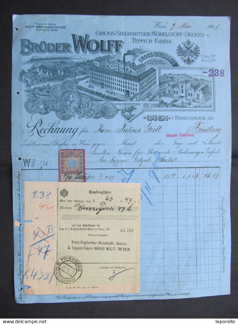 RECHNUNG Groß-Siegharts B. Waidhofen A.d.Thaya Brüder Wolff Teppich 1908  ////   D*46986 - Waidhofen An Der Thaya