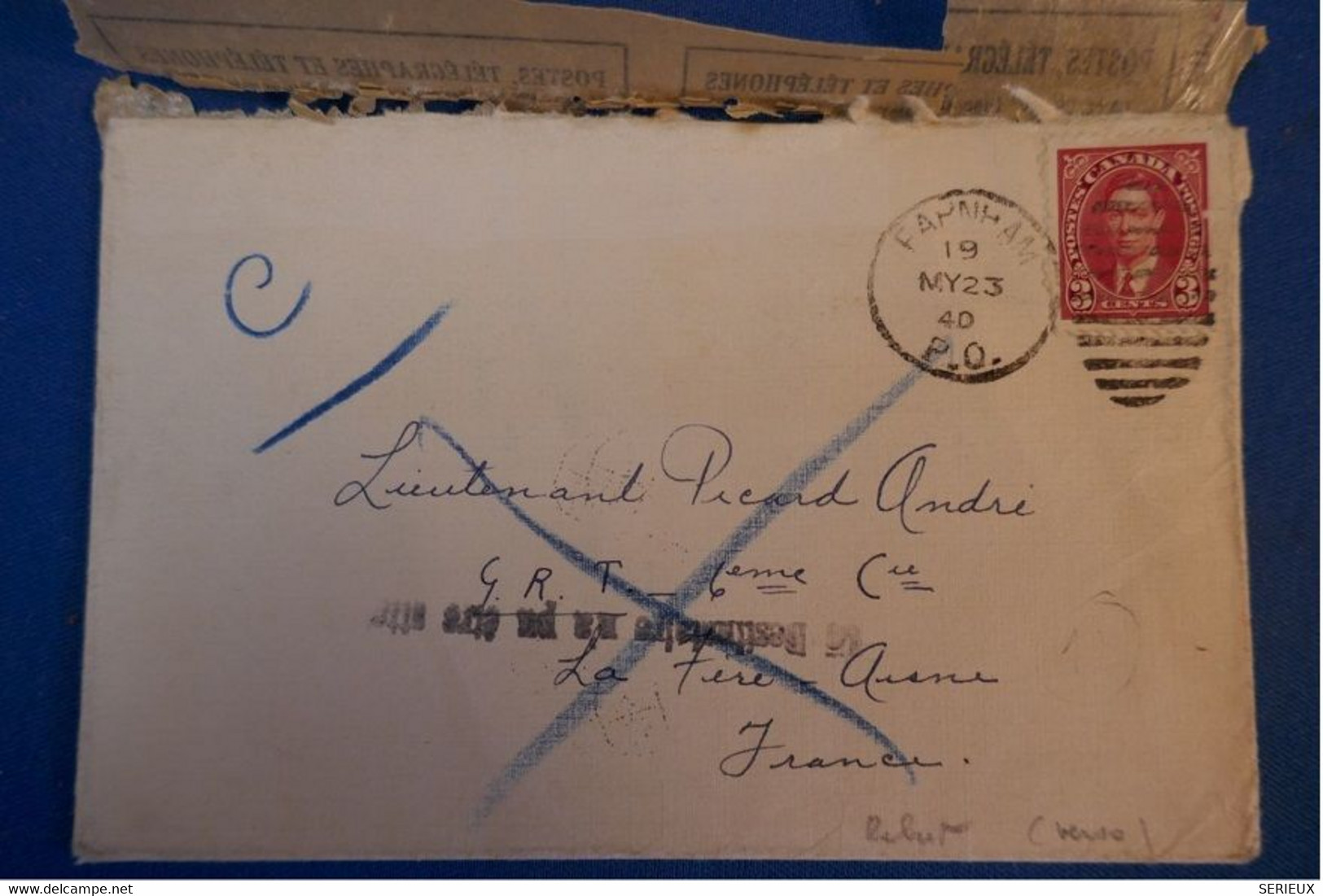 D85 CANADA LETTRE REEXPEDIEE CURIOSITé 1919 FARNHAM POUR FRANCE + VOLET PAPIER DES POSTES - Cartas & Documentos