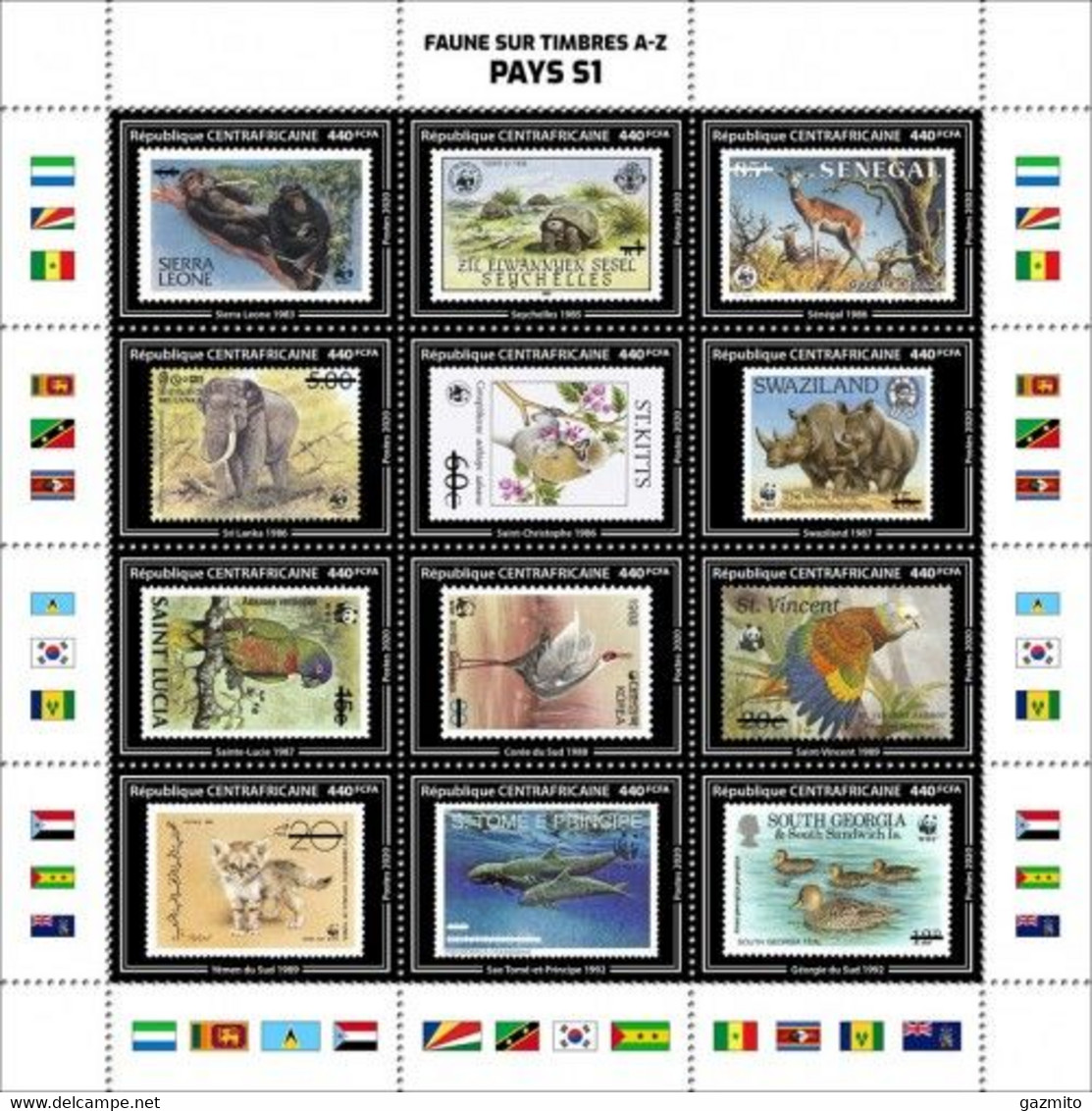 Centrafrica 2020, WWF On Stamps, Monkey, Turtle, Elephant, Rhino, Parrot, Wales, Duck, 6val In BF - Centraal-Afrikaanse Republiek