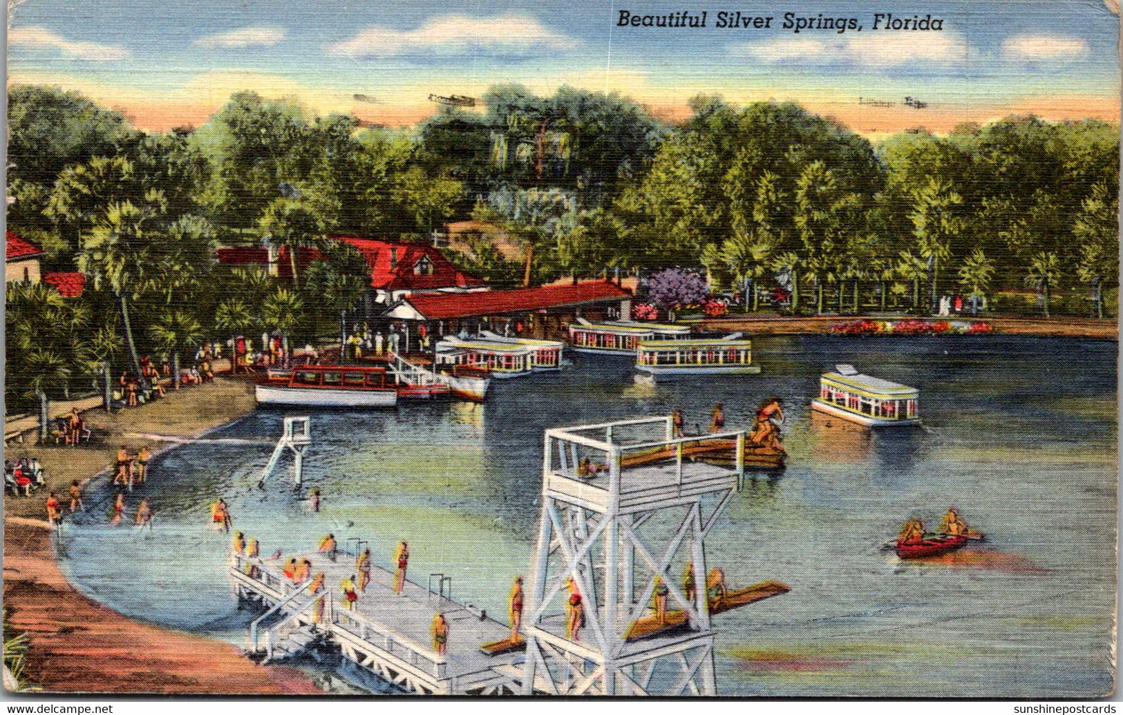 Florida Silver Springs Boat Docks 1944 Curteich - Silver Springs
