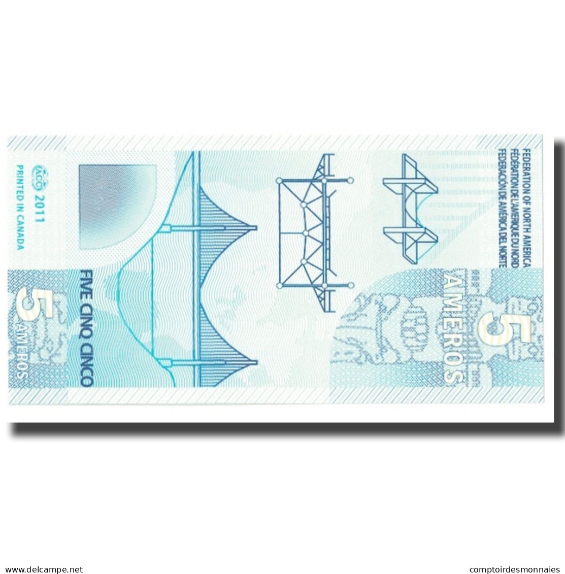 Billet, États-Unis, Billet Touristique, 2011, 5 AMEROS FEDERATION OF NORTH - Unidentified