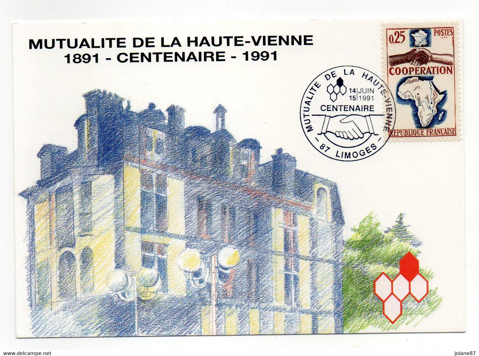 CPM    87    LIMOGES  -   MUTUALITE HAUTE VIENNE     -   1891 CENTENAIRE 1991    AVEC TIMBRE COOPERATION - Bourses & Salons De Collections