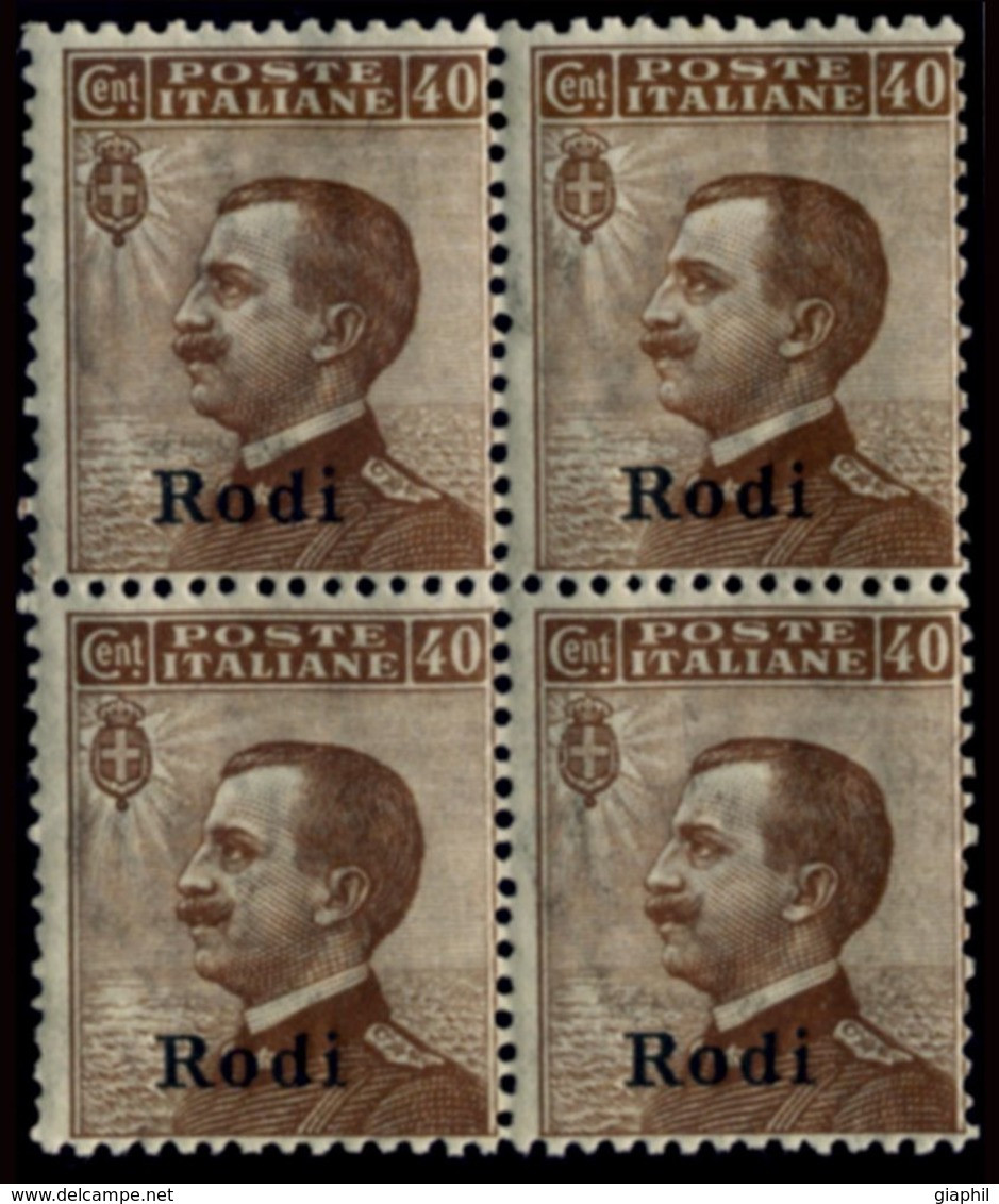 ITALIA ISOLE DELL'EGEO RODI 1912 40 C. (Sass. 6) QUARTINA NUOVA INTEGRA ** - Ägäis (Rodi)