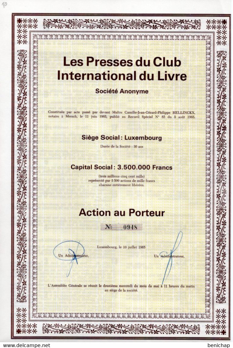 Action Au Porteur - Les Presses Du Club International Du Livre S.A. - Luxembourg 1965. - Cine & Teatro