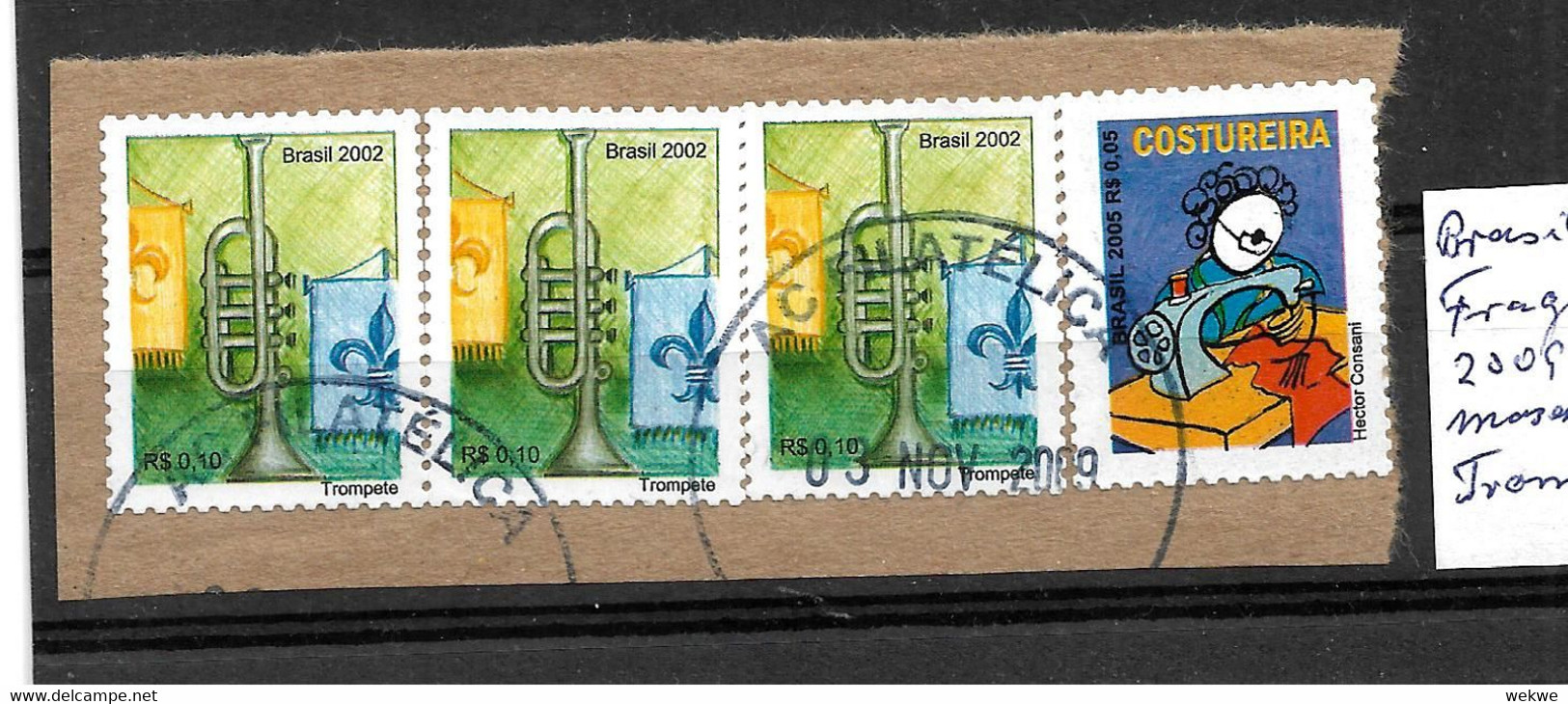 Brasilien001 / Fragment  (Nähmaschine, Trompete)  2009  O - Used Stamps