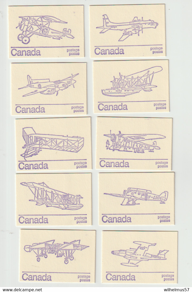 (D155) Canada 1976 , 10 Pictorial Booklets Airplane Types Blue Printed - Ganze Markenheftchen