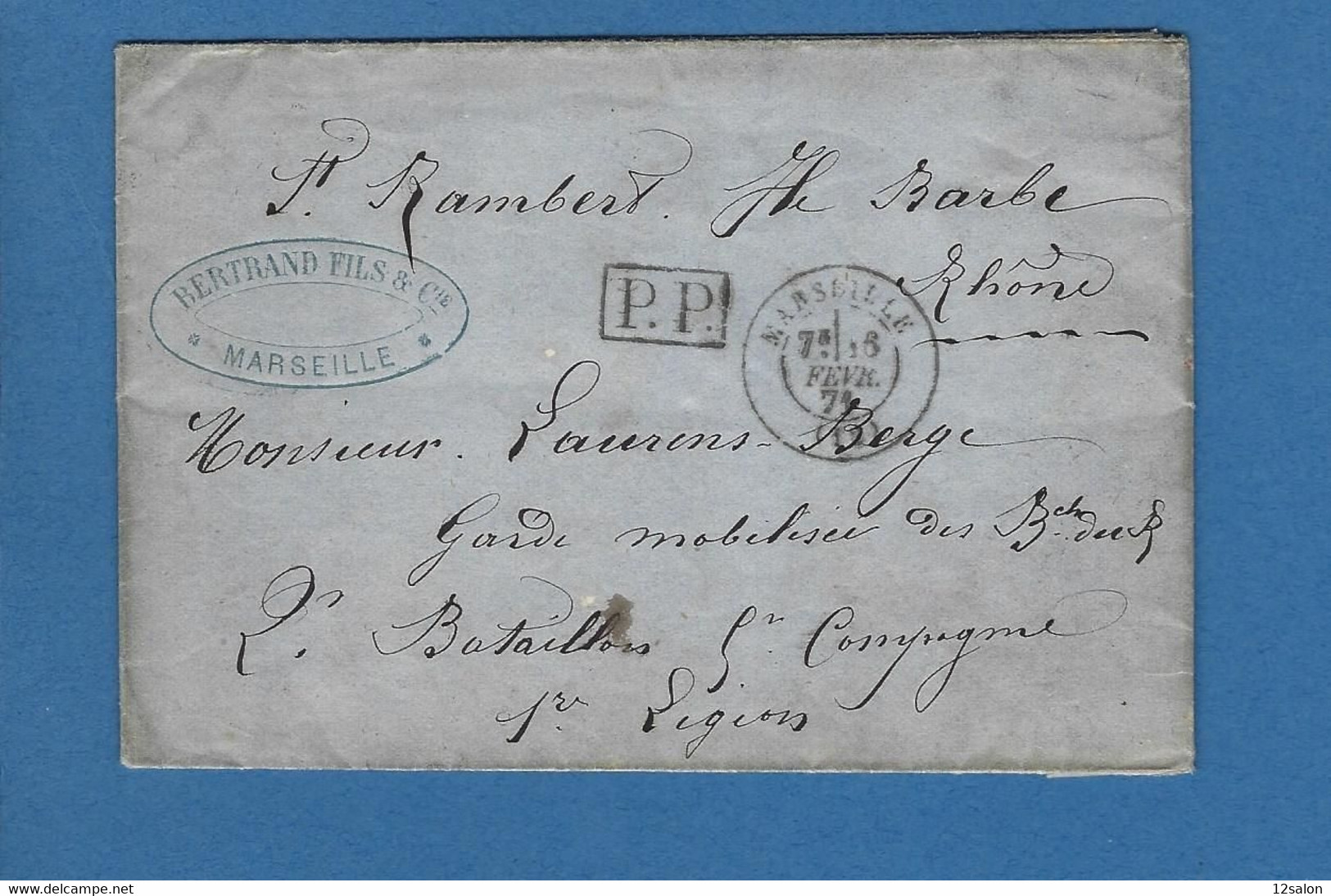 BOUCHES DU RHONE MARSEILLE POUR GARDE MOBILE A LYON ILE BARBE EN FRANCHISE GUERRE 1870 - Krieg 1870