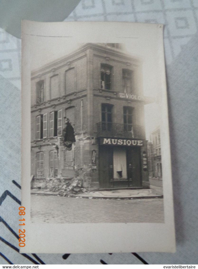 AMIENS  :carte Photo ,la Guerre 1914 : Magasin Musique - Amiens