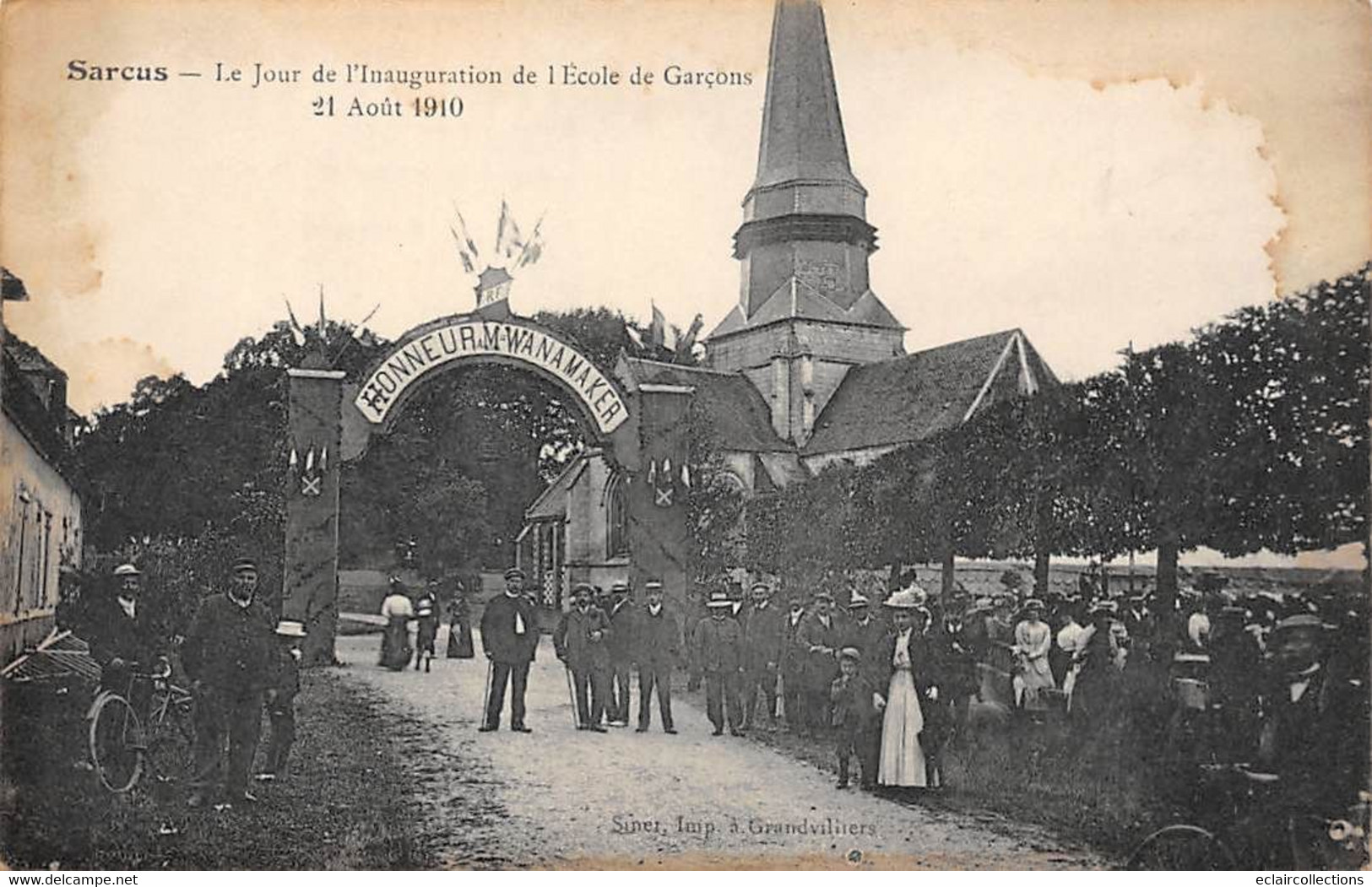 Sarcus           60       Inauguration De L'école De Garçons  Août 1910   (2)  - Tachée -     (voir Scan) - Andere & Zonder Classificatie