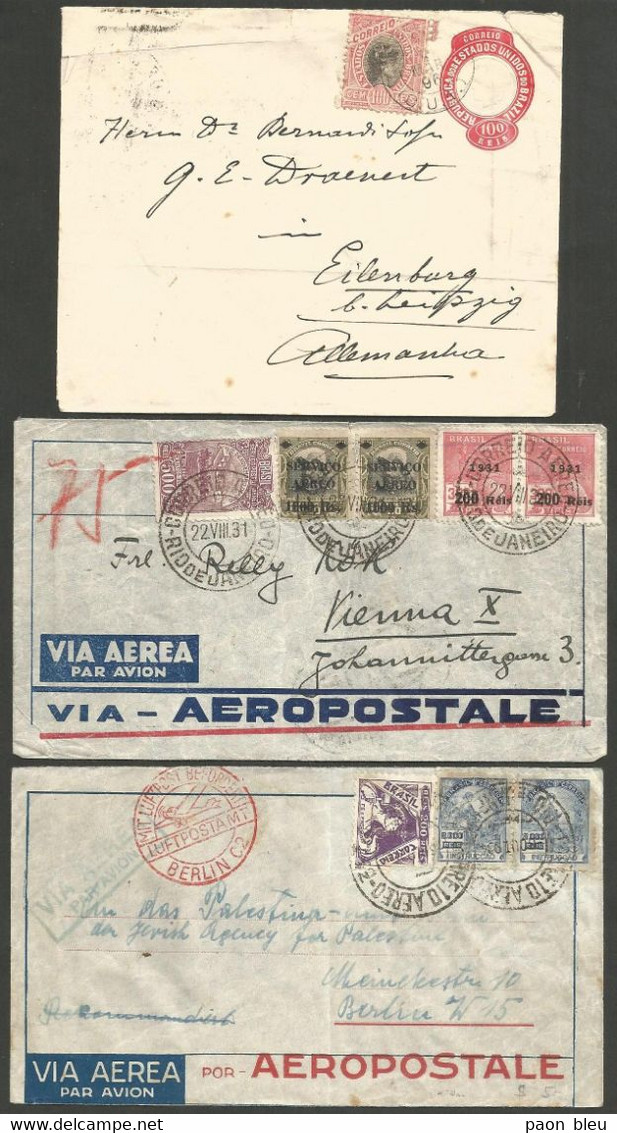 Bresil - 17 Cartes Et Lettres - Vers Europe-Amérique Dont Aeropostale / Condor Zeppelin / Censure Militaire - Posta Aerea