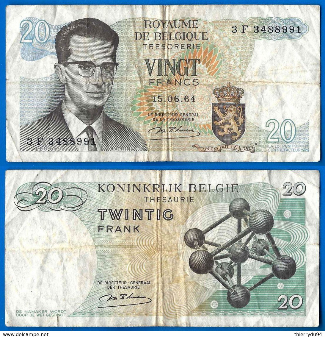 Belgique 20 Francs 1964 Serie 3 F Que Prix + Port  Frc Frcs Frs Paypal Bitcoin OK - 20 Francs