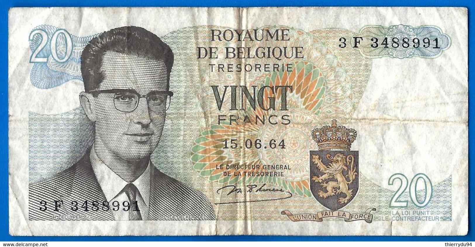Belgique 20 Francs 1964 Serie 3 F Que Prix + Port  Frc Frcs Frs Paypal Bitcoin OK - 20 Francos