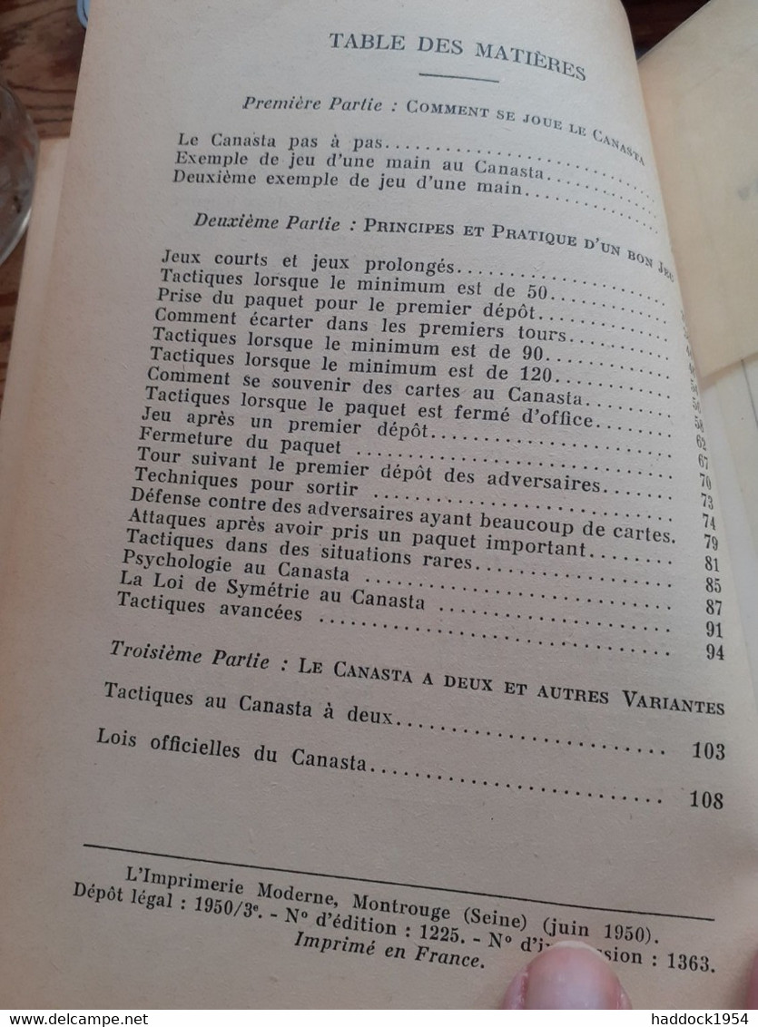 Comment Jouer Et Gagner Au Canasta ELY CULBERTSON éditions Albin Michel 1950 - Giochi Di Società