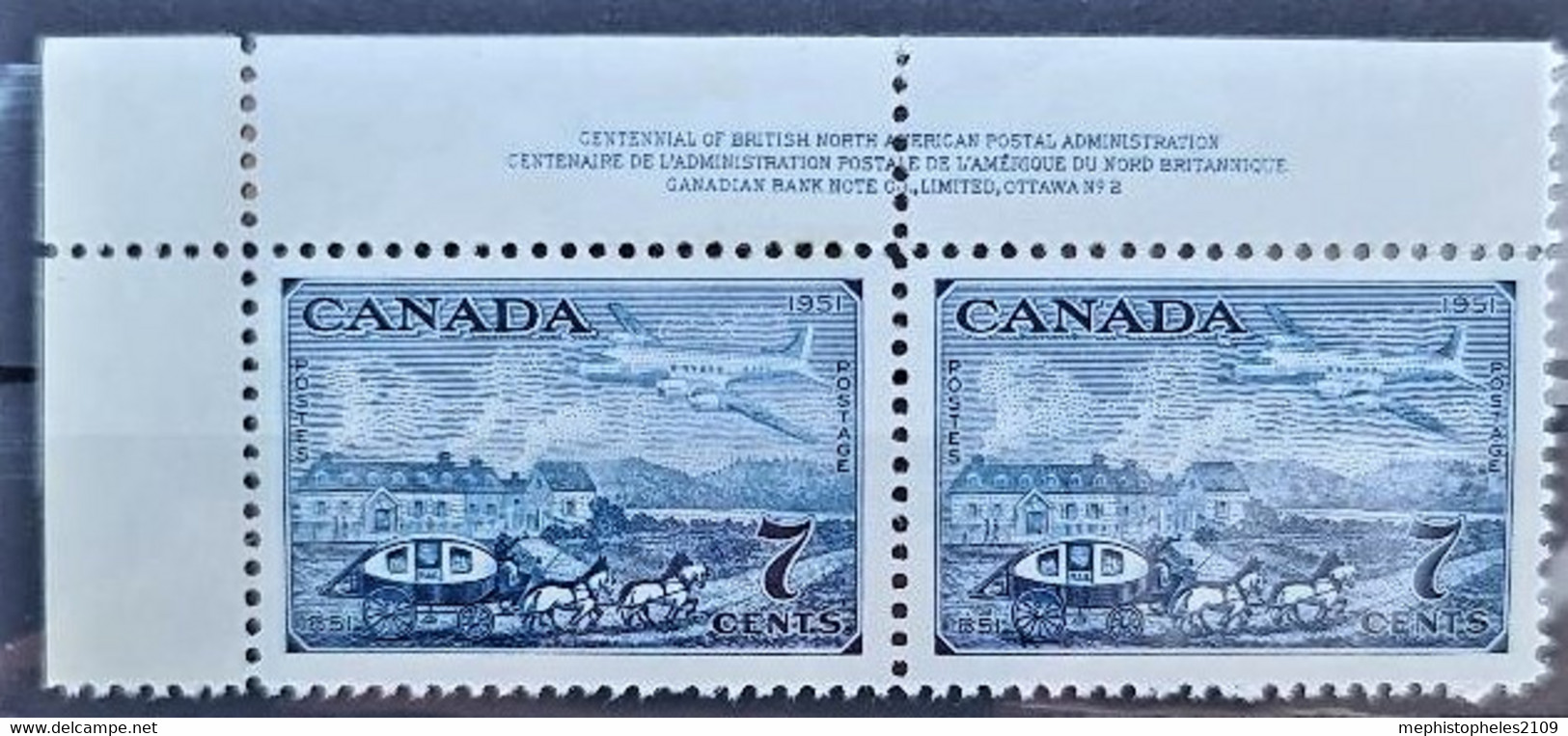 CANADA 1951 - MNH - Sc# 313 (PB UL Pl. 2) - 7c - PAIR! - Neufs