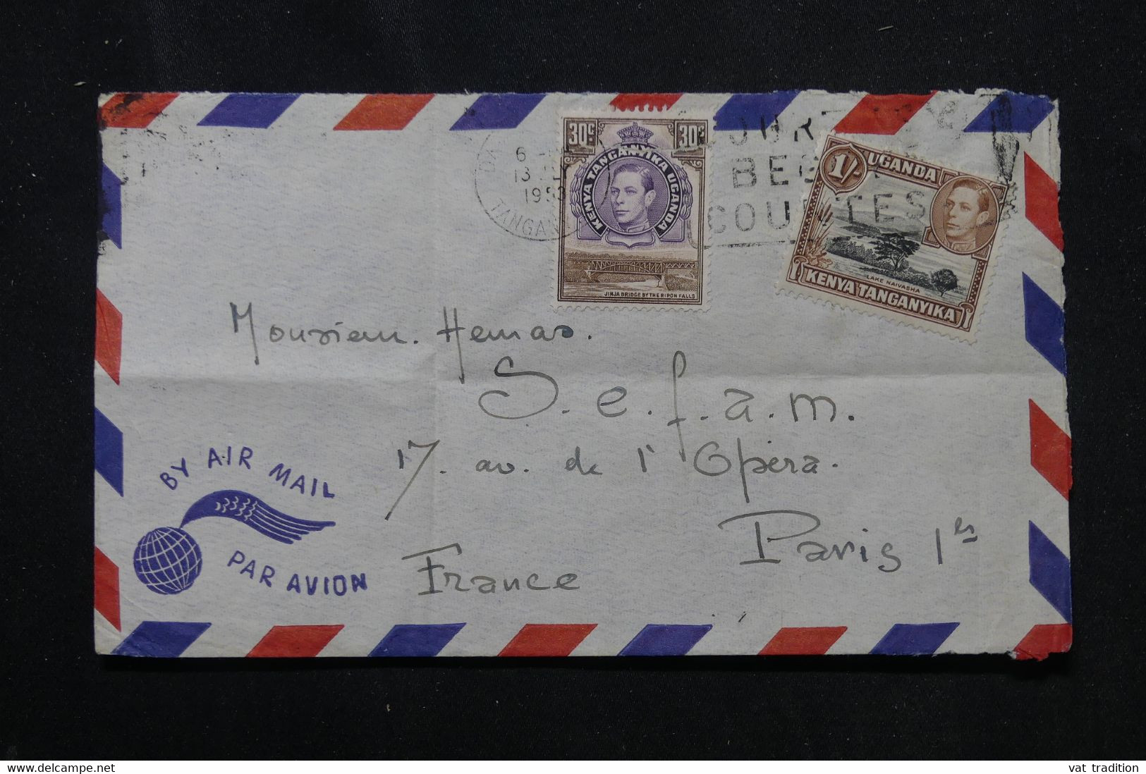 KENYA OUGANDA TANGANYIKA - Enveloppe Pour La France En 1953 - L 75936 - Kenya, Uganda & Tanganyika