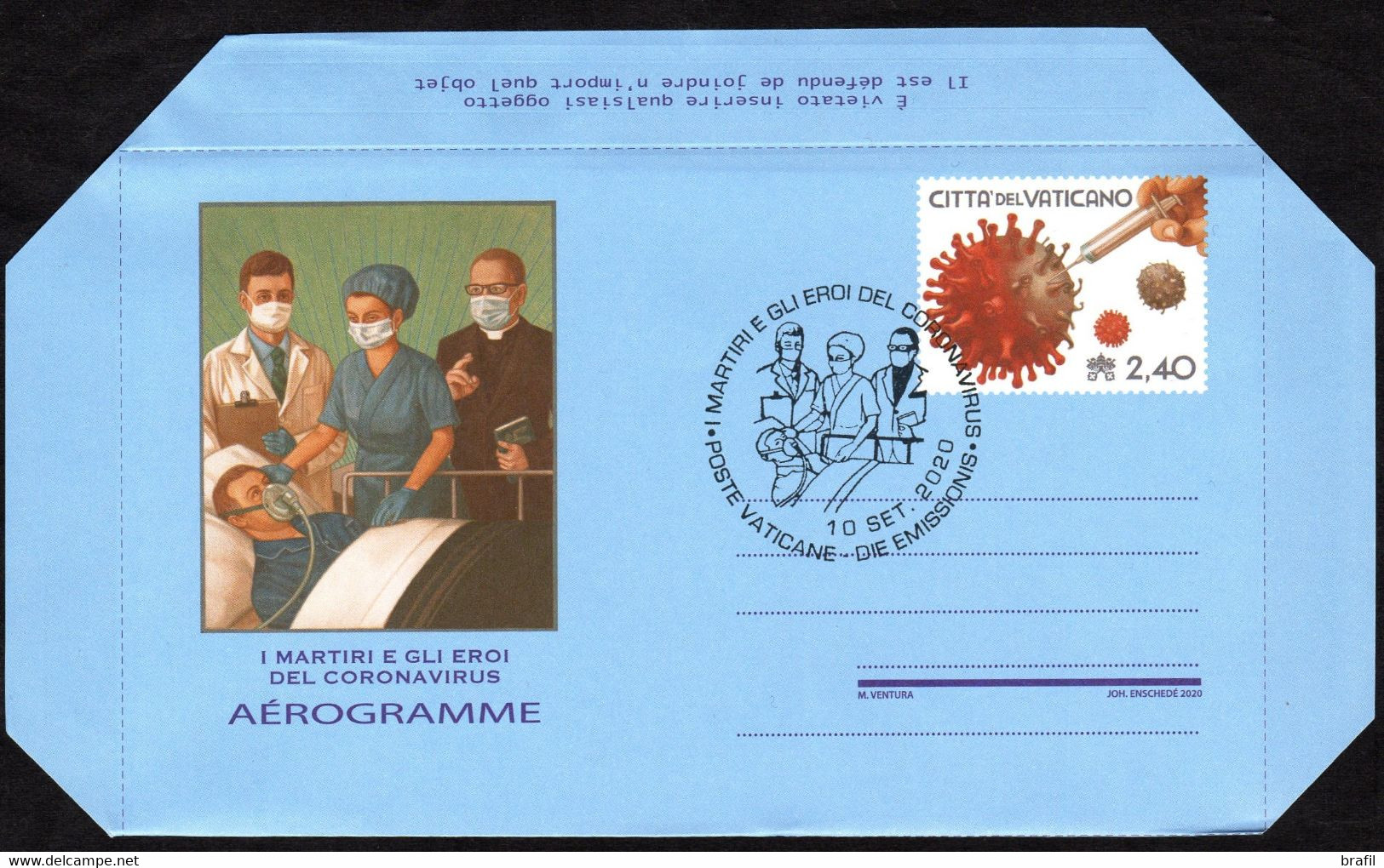 2020 Vaticano, Aerogramma I Martiri E Gli Eroi Del Coronavirus, Con Annullo Ufficiale - Postal Stationeries