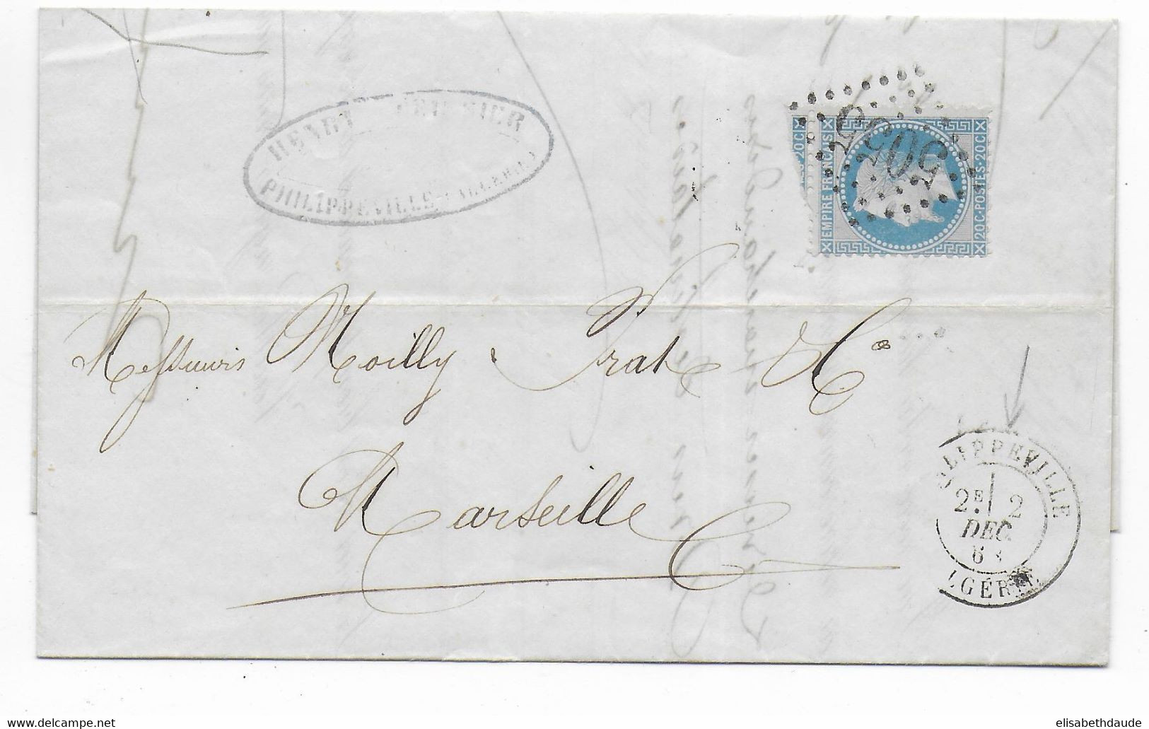 1868 - BUREAUX D'ALGERIE - LETTRE De PHILIPPEVILLE Avec GC 5055 => MARSEILLE - 1849-1876: Periodo Classico