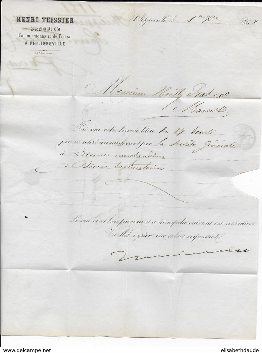 1868 - BUREAUX D'ALGERIE - LETTRE De PHILIPPEVILLE Avec GC 5055 => MARSEILLE - 1849-1876: Periodo Classico
