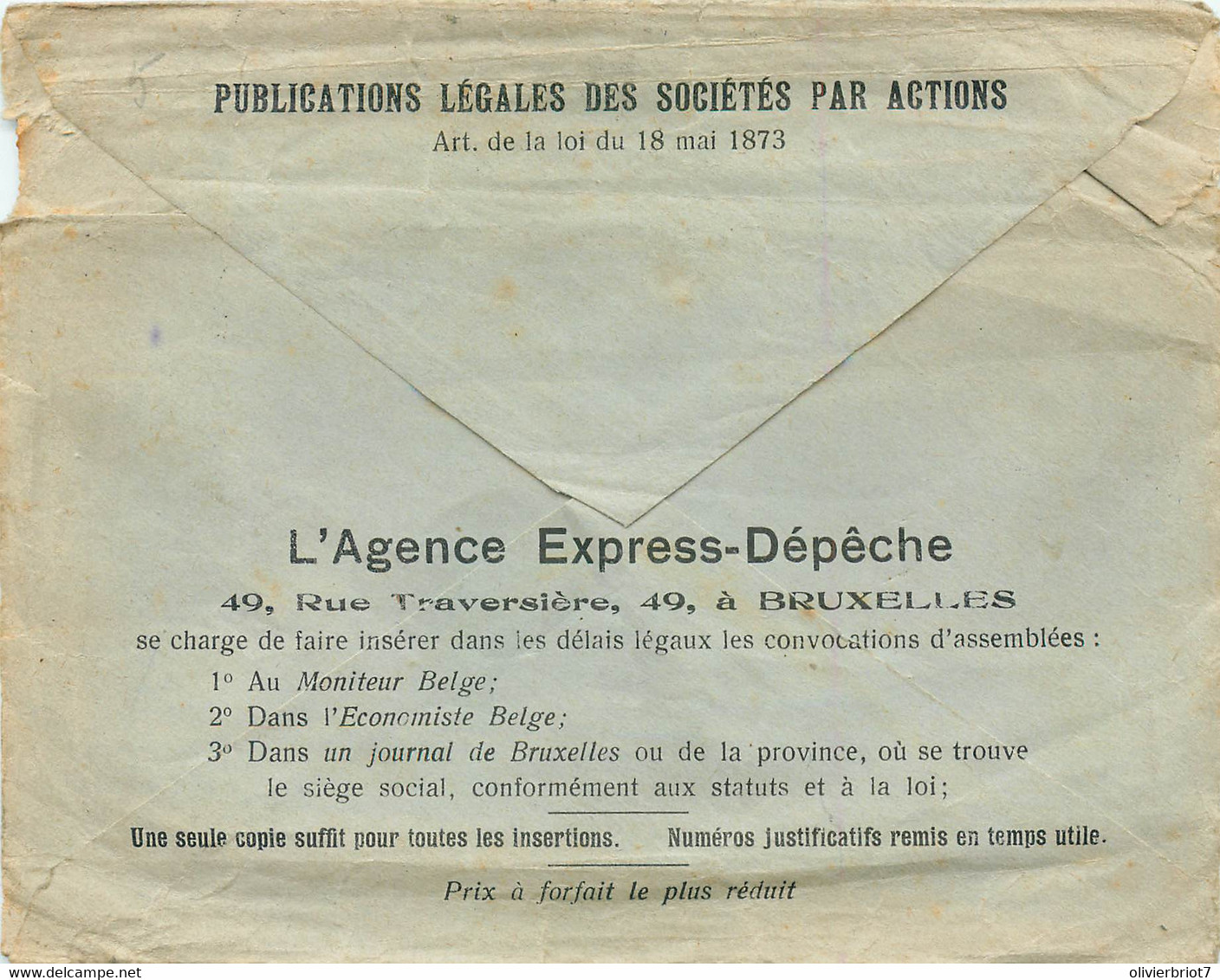 Belgique - Lettre Recomandée - Agence Express-Dépêche - OC1/25 Gobierno General