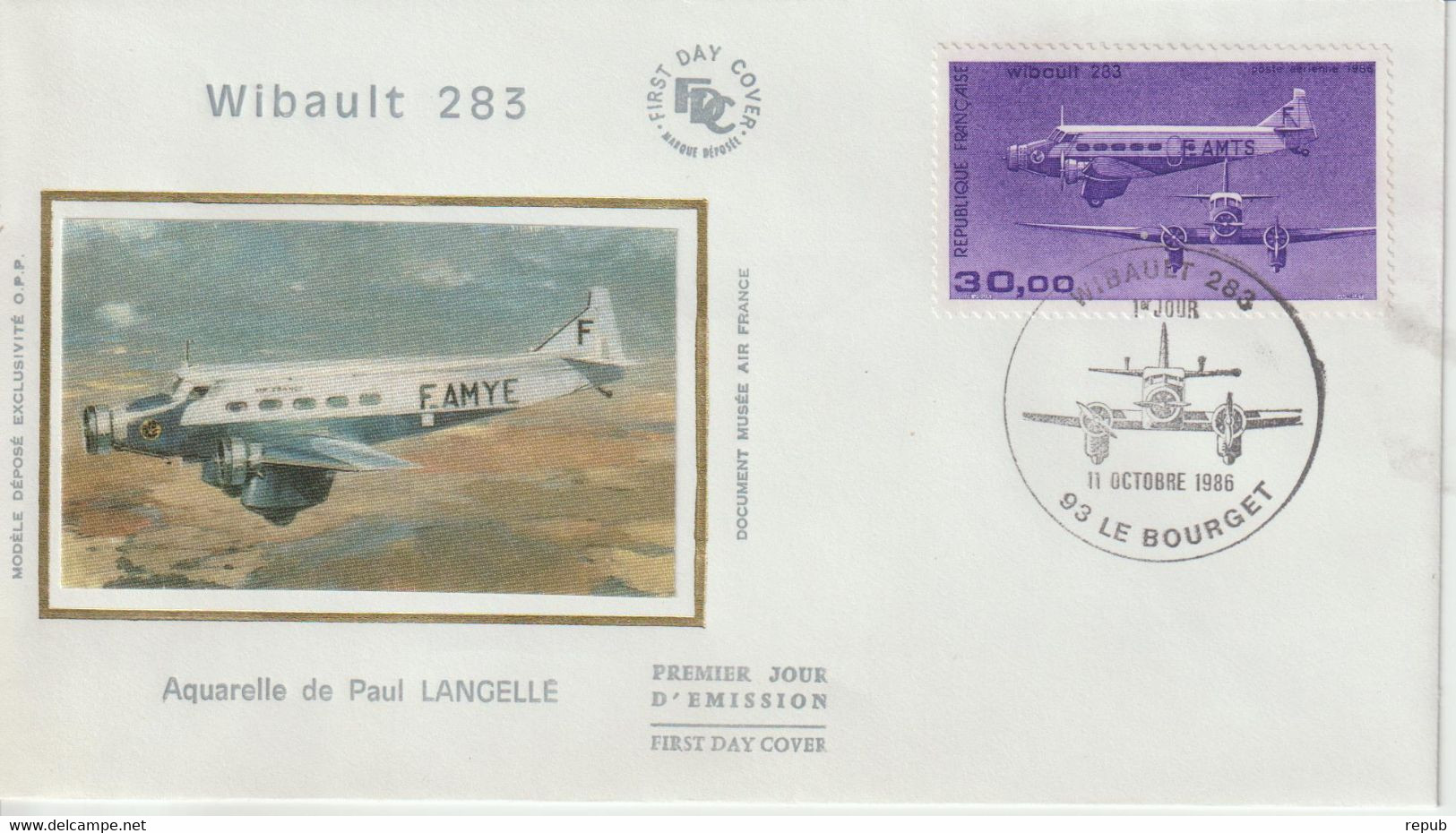 France FDC 1986 Wibault 283 PA 59 - 1980-1989