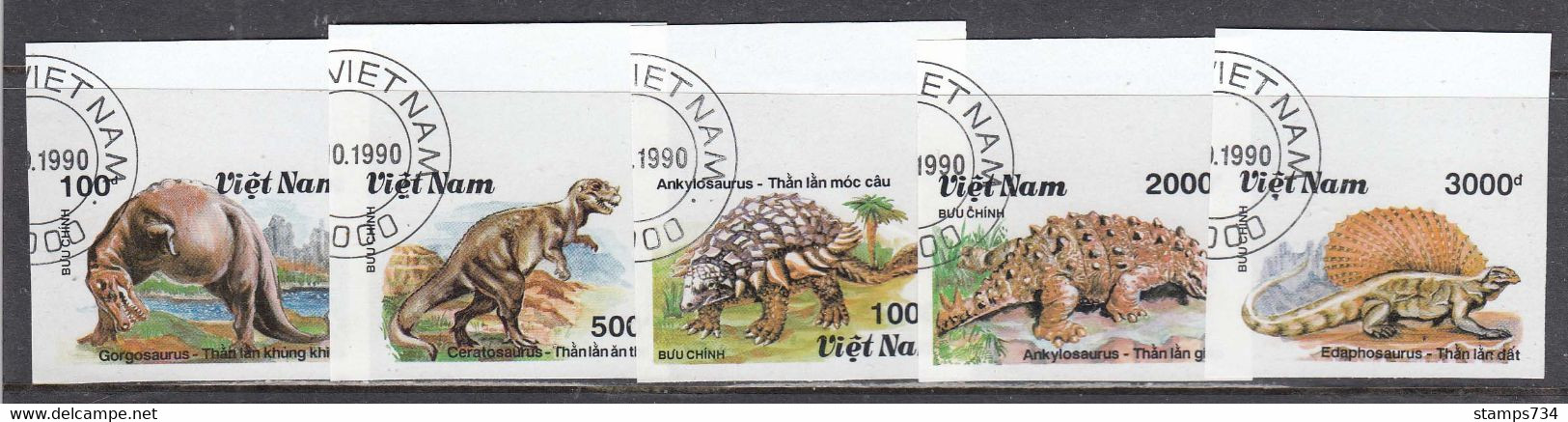 Vietnam 1990 - Animaux Phrehistoriques, Imperforated, Canceled - Vietnam