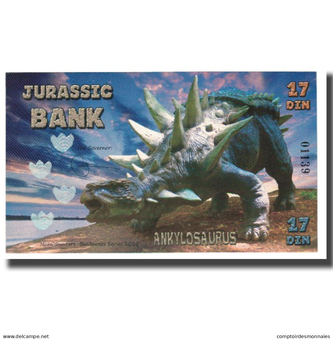 Billet, Espagne, Billet Touristique, 2015, JURASSIC BANK 17 DIN, NEUF - [ 7] Fautés & Variétés