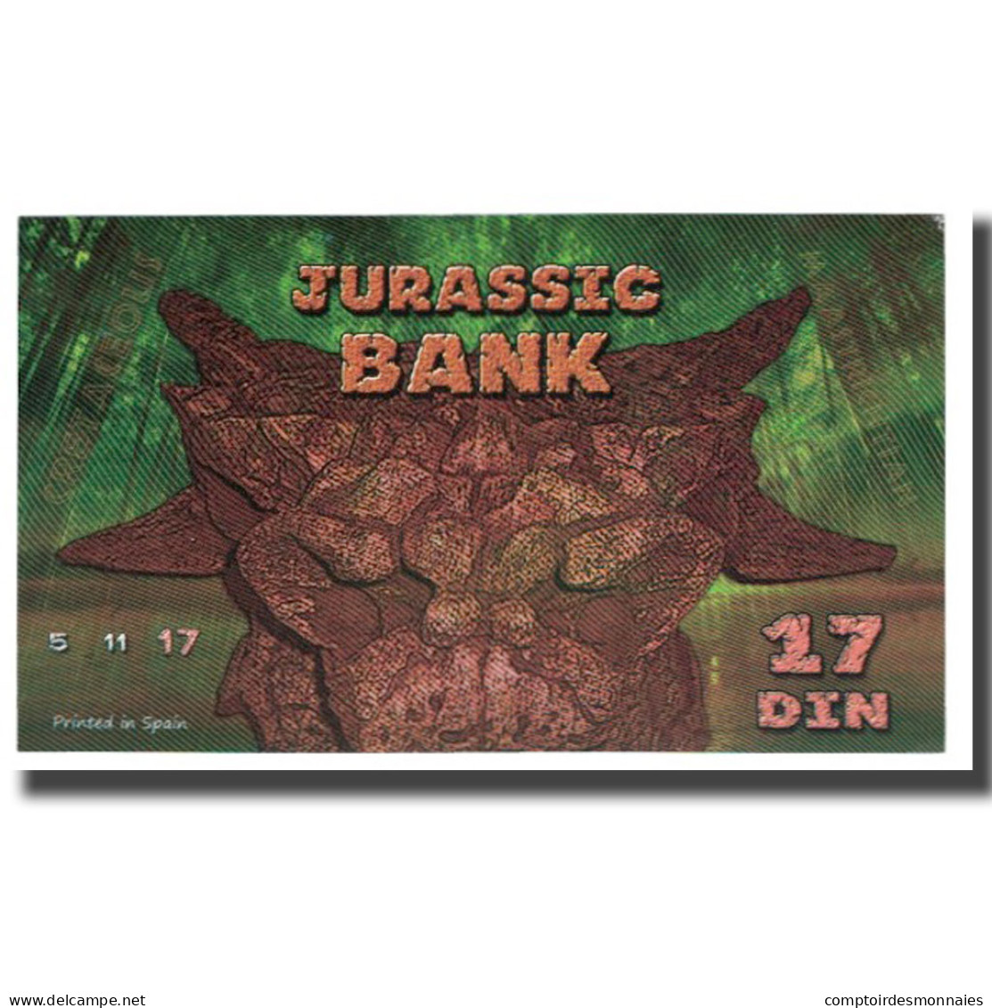 Billet, Espagne, Billet Touristique, 2015, JURASSIC BANK 17 DIN, NEUF - [ 7] Fehldrucke