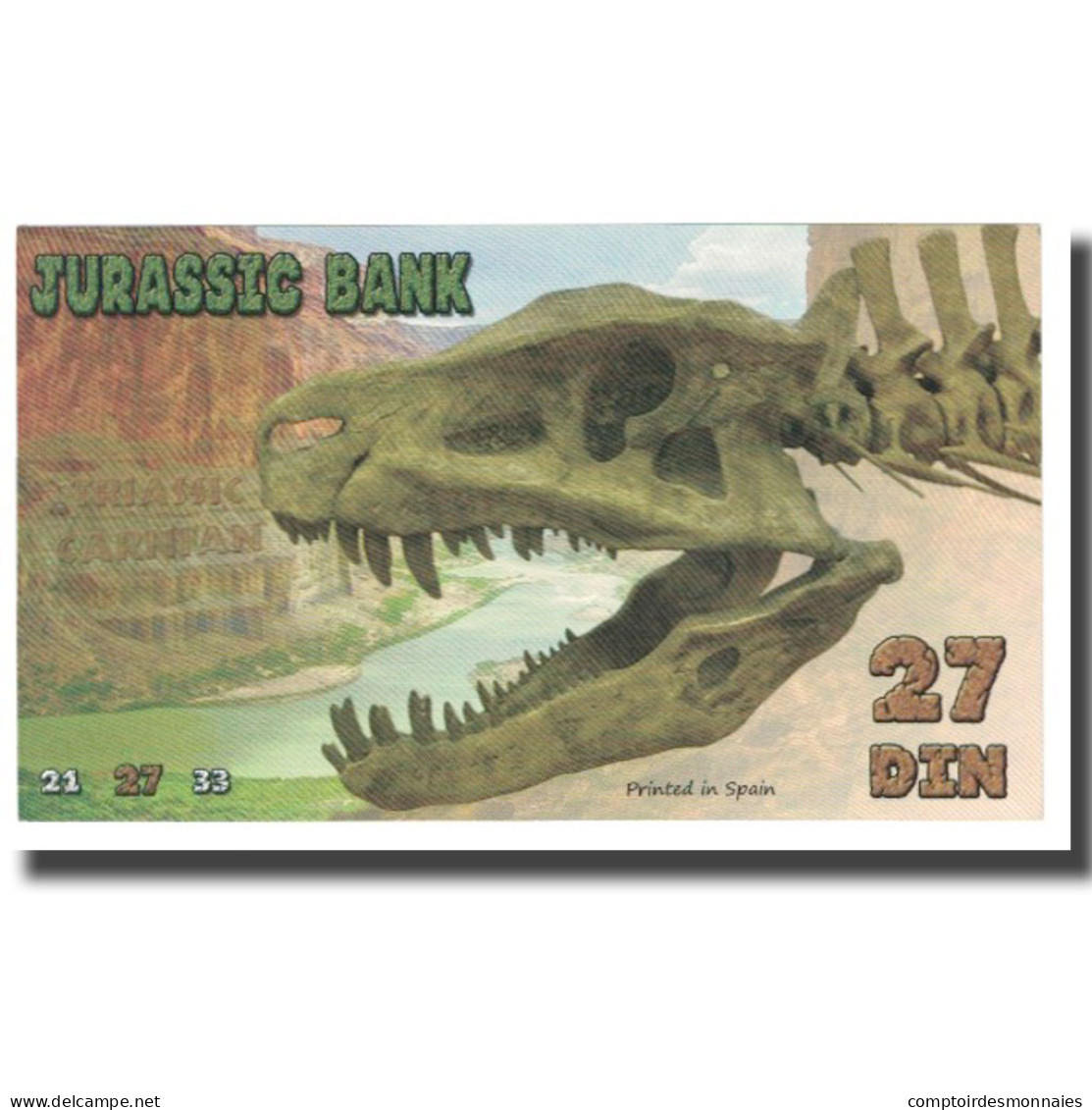 Billet, Espagne, Billet Touristique, 2015, JURASSIC BANK 27 DIN, NEUF - [ 7] Fehldrucke