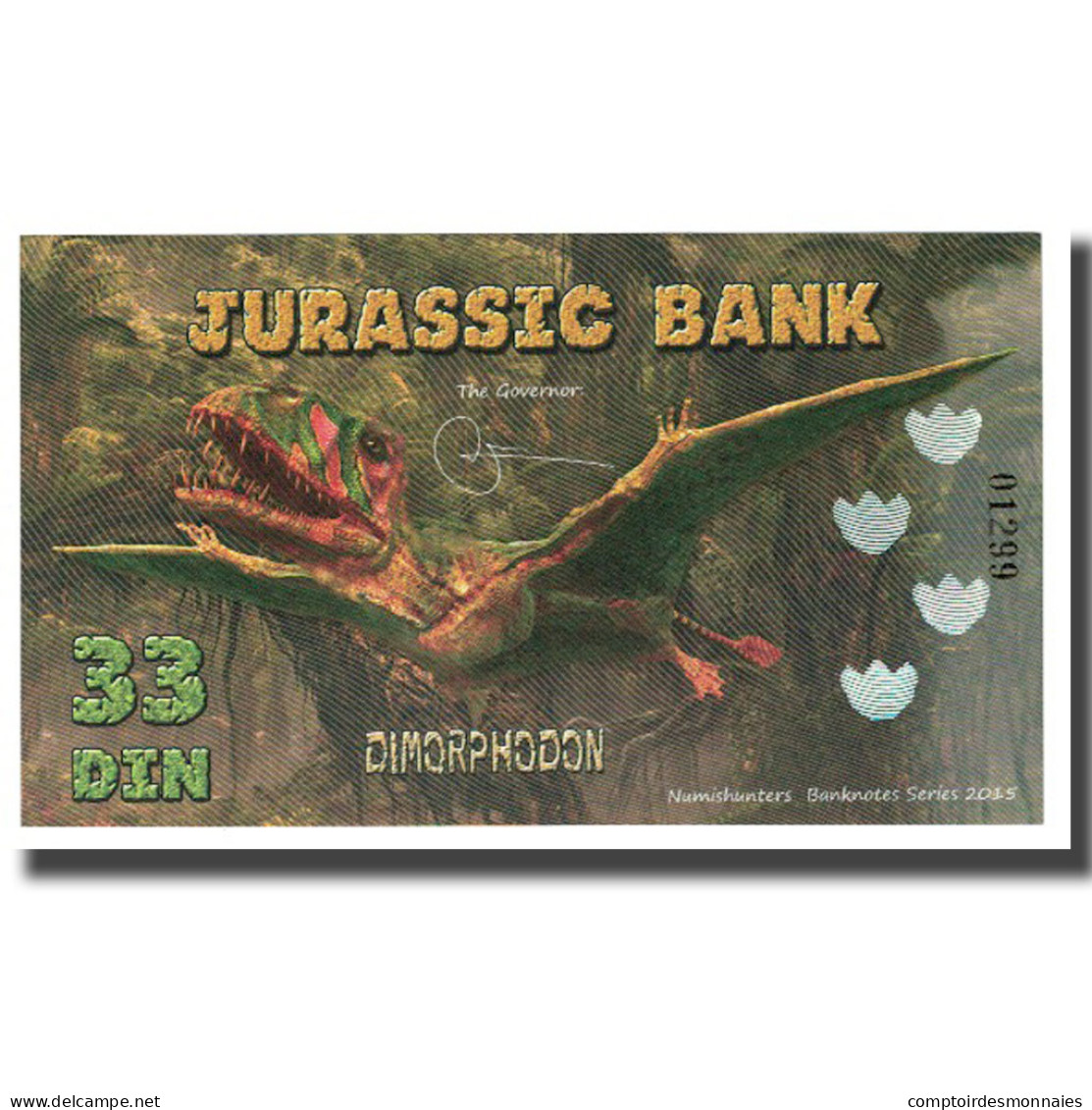 Billet, Espagne, Billet Touristique, 2015, JURASSIC BANK 33 DIN, NEUF - [ 7] Fehldrucke