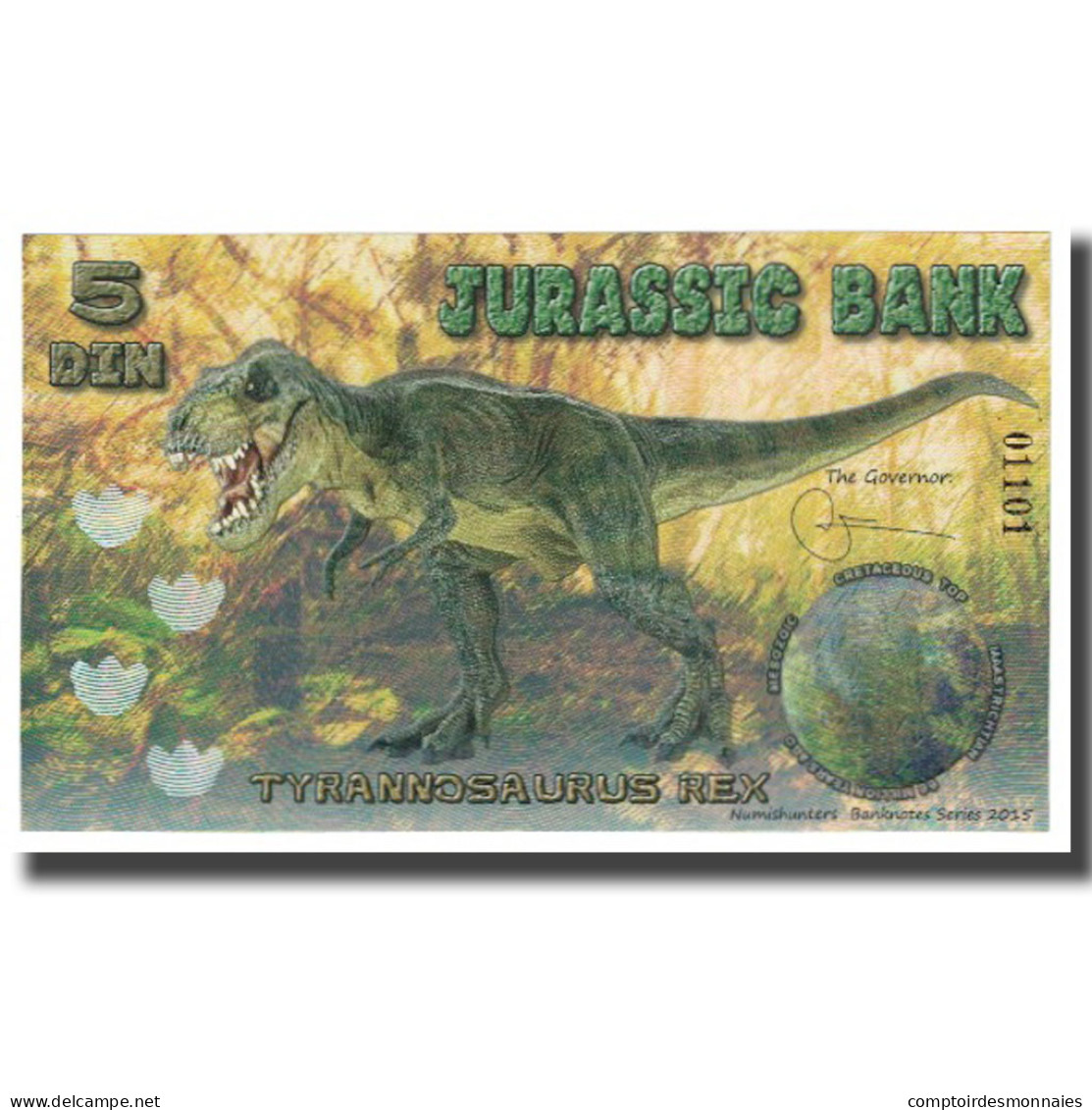 Billet, Espagne, Billet Touristique, 2015, JURASSIC BANK 5 DIN, NEUF - [ 7] Fehldrucke