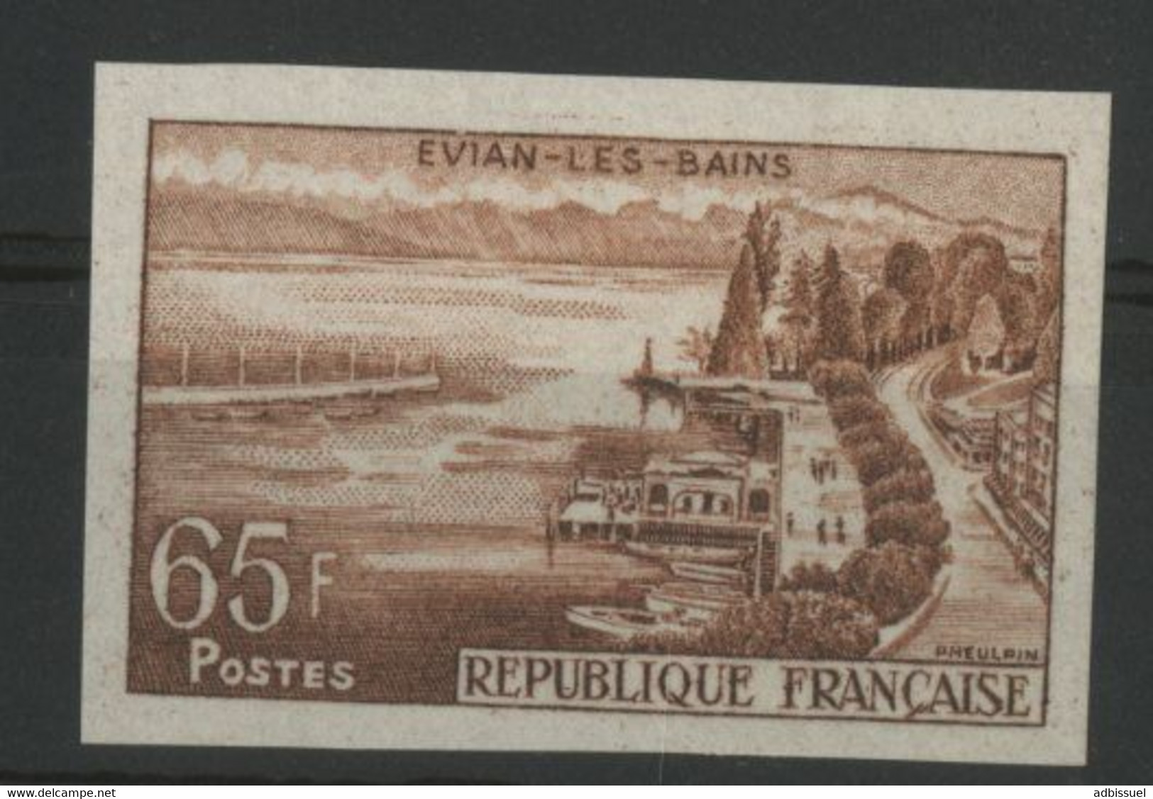 N° 1131 ESSAI NON DENTELE Evian Les Bains 65Fr Brun. Neuf * (MH). TB. - Color Proofs 1945-…