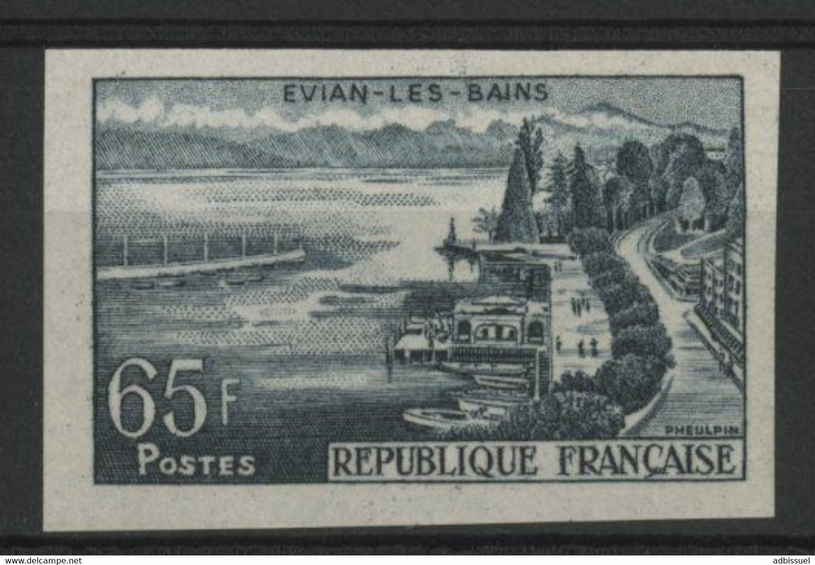 N° 1131 ESSAI NON DENTELE Evian Les Bains 65Fr Bleu-noir. Neuf * (MH). TB. - Color Proofs 1945-…