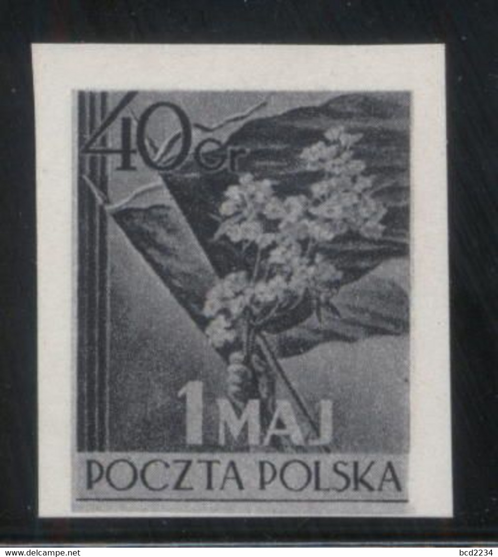 POLAND 1954 MAY LABOUR LABOR DAY BLACK PRINT PROOF NHM Flowers Flag Mayflowers - Essais & Réimpressions