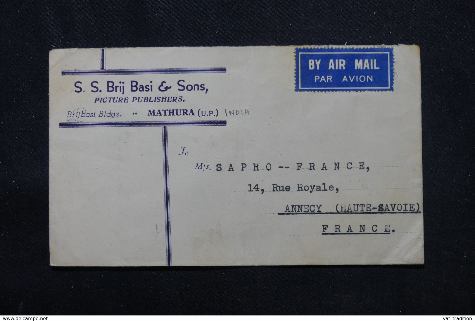 INDE - Enveloppe Commerciale De Mathura Pour La France En 1947, Affranchissement Au Verso - L 76012 - 1936-47 Roi Georges VI