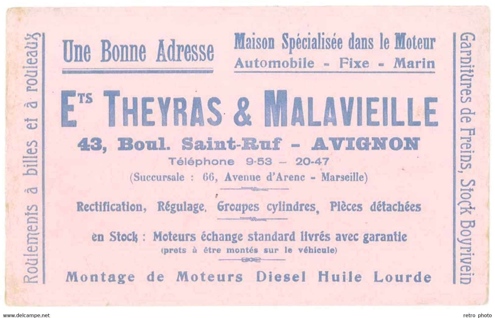 Buvard Automobile , Ets Theyras & Malavieille , Blou. Saint Ruf, Avignon , Montage De Moteurs .. - Automotive