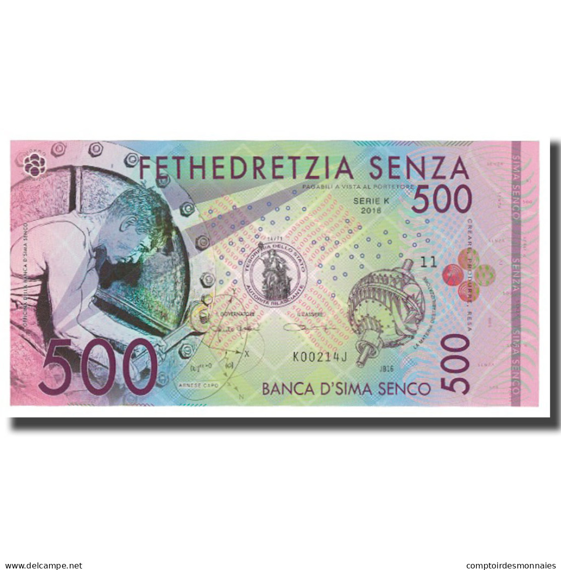 Billet, Italie, Billet Touristique, 2016, 500 SENZA, NEUF - [ 8] Specimen
