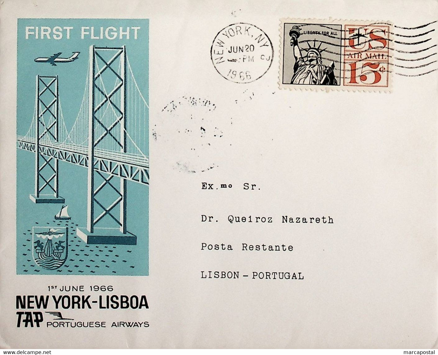 1966 United States 1st TAP Flight New York - Lisbon - Autres & Non Classés