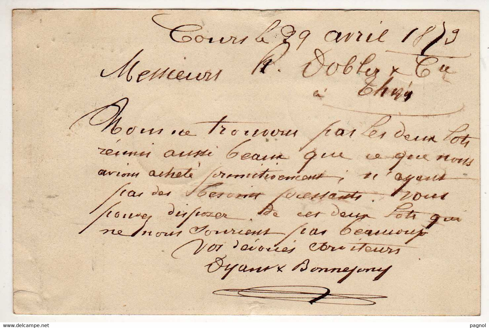 Carte Précurseurs : Timbre Type Cérès : Cachet Thizy Et Cours - 1849-1876: Periodo Clásico
