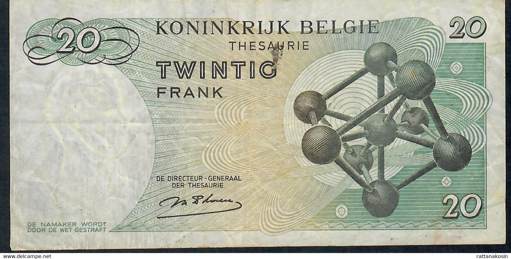 BELGIUM  P132b  20  FRANCS   15.6.1964  #2R       F-VF - 20 Francs